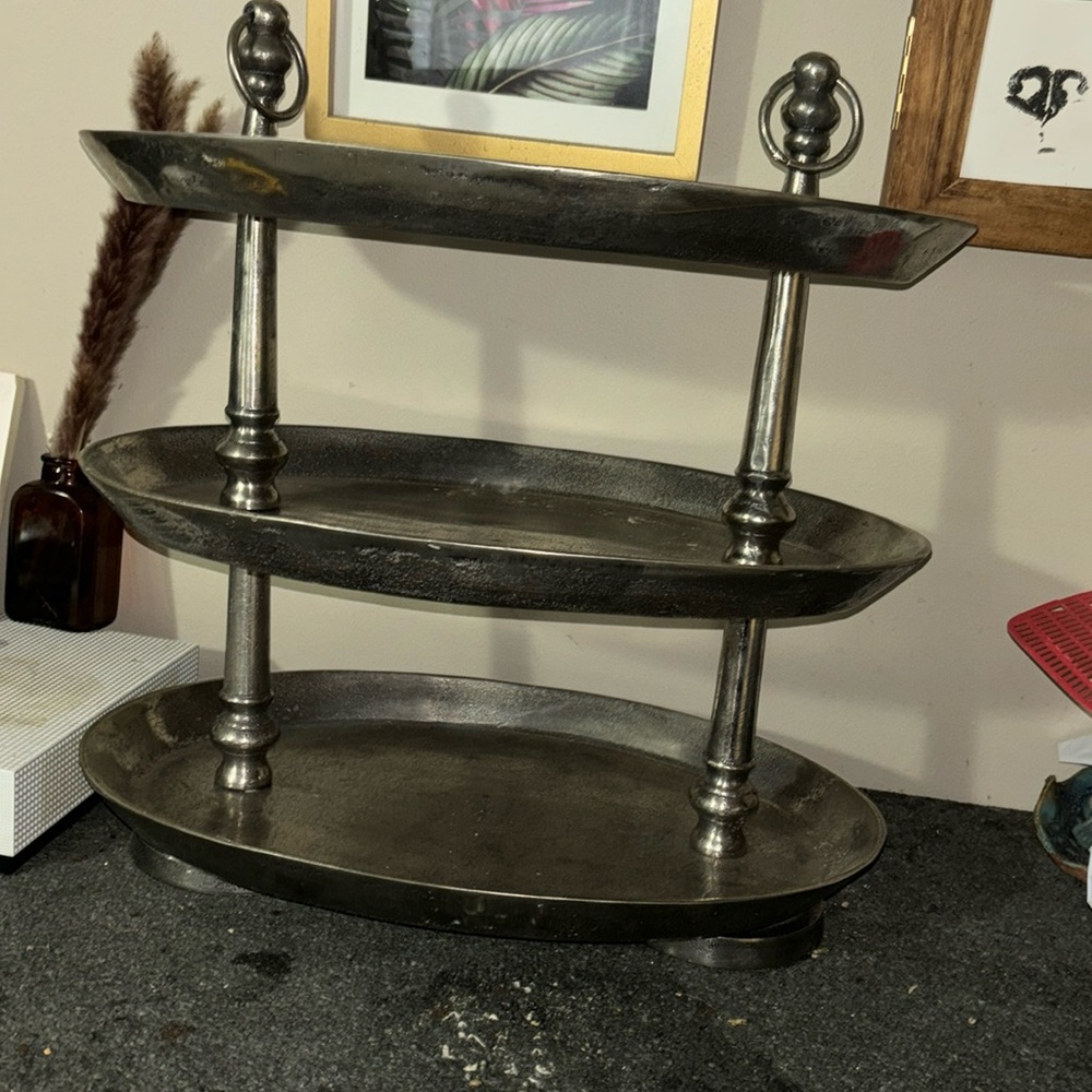 Three tier silver plated serving stand